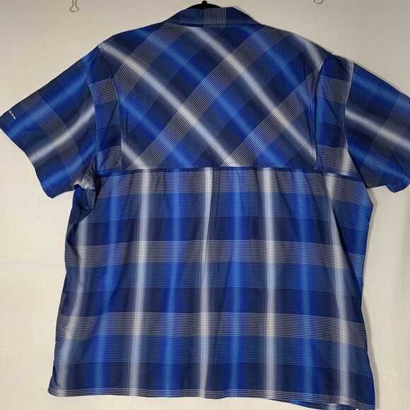 Columbia Shirt Men's XXL Blue Grey White Short Sleeve Omni-Shade Button Up - Picture 2 of 6